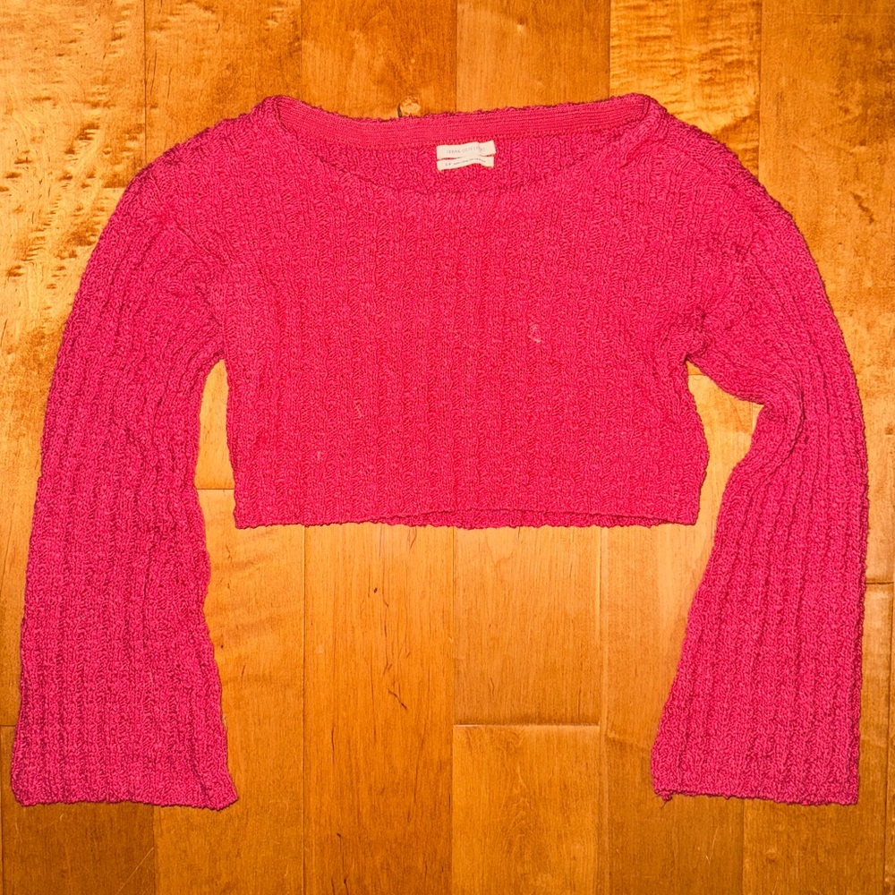 Urban Outfitters Hot Pink Cropped Bell Sleeve Sweater